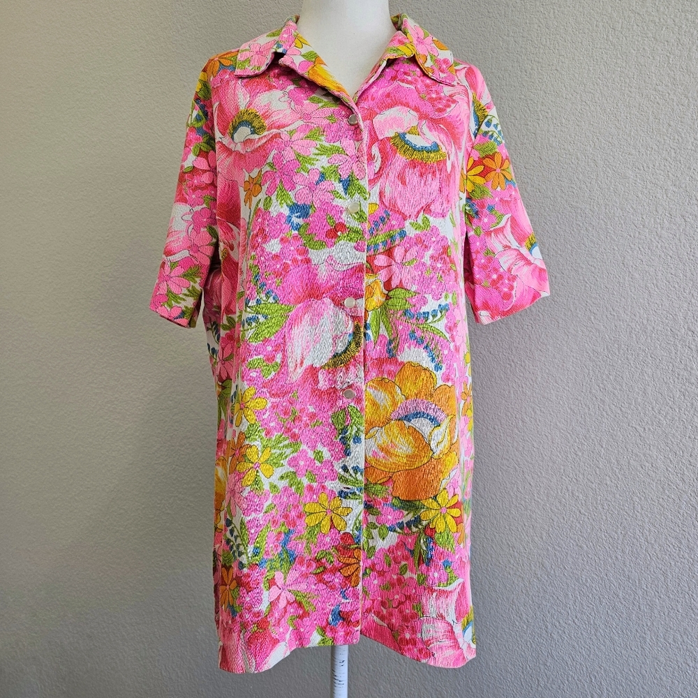 Vintage VTG Hamilton 8 Dallas Hot Pink Floral Button Down Top